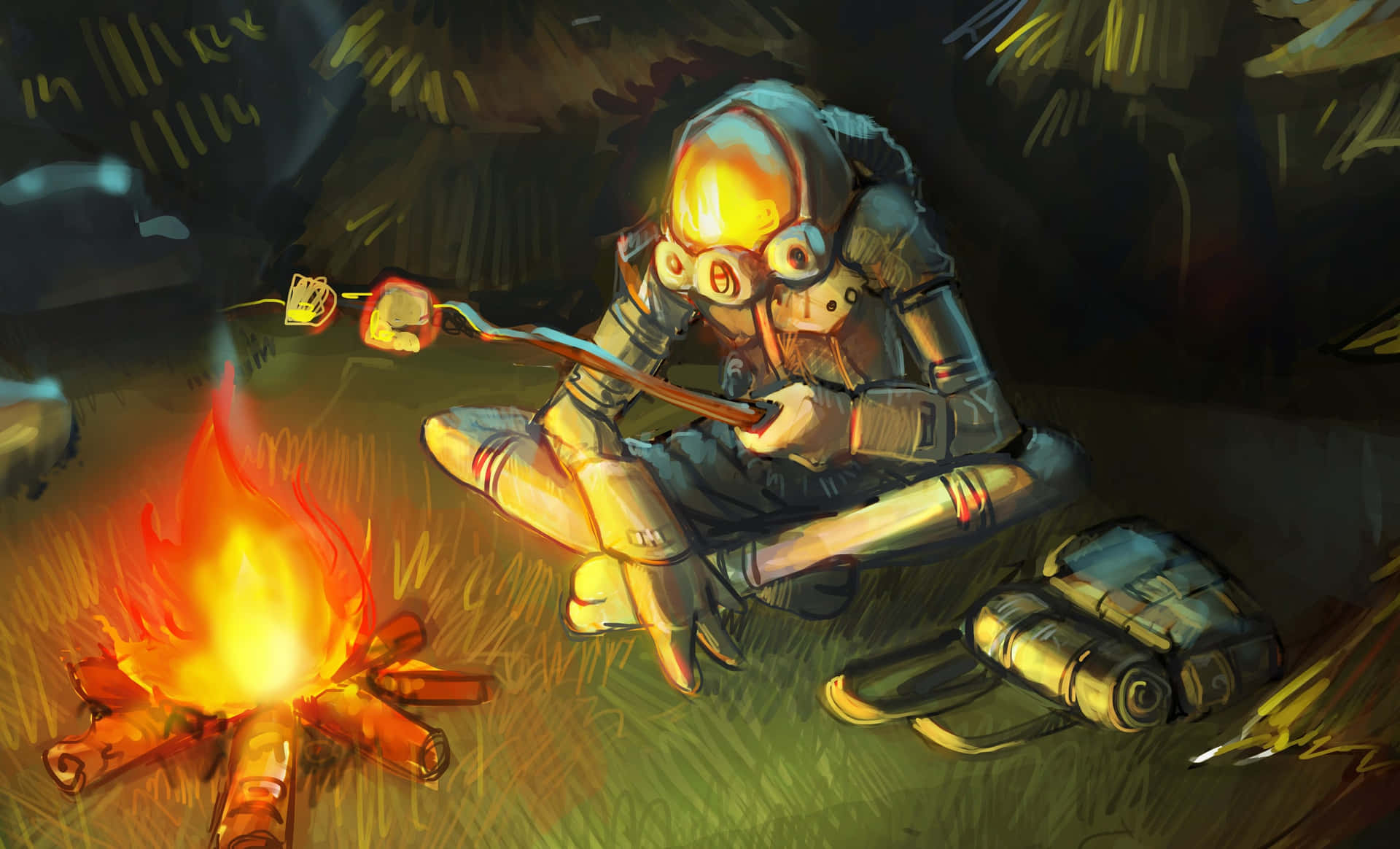 Explorer Roasting Food In Outer Wilds Background