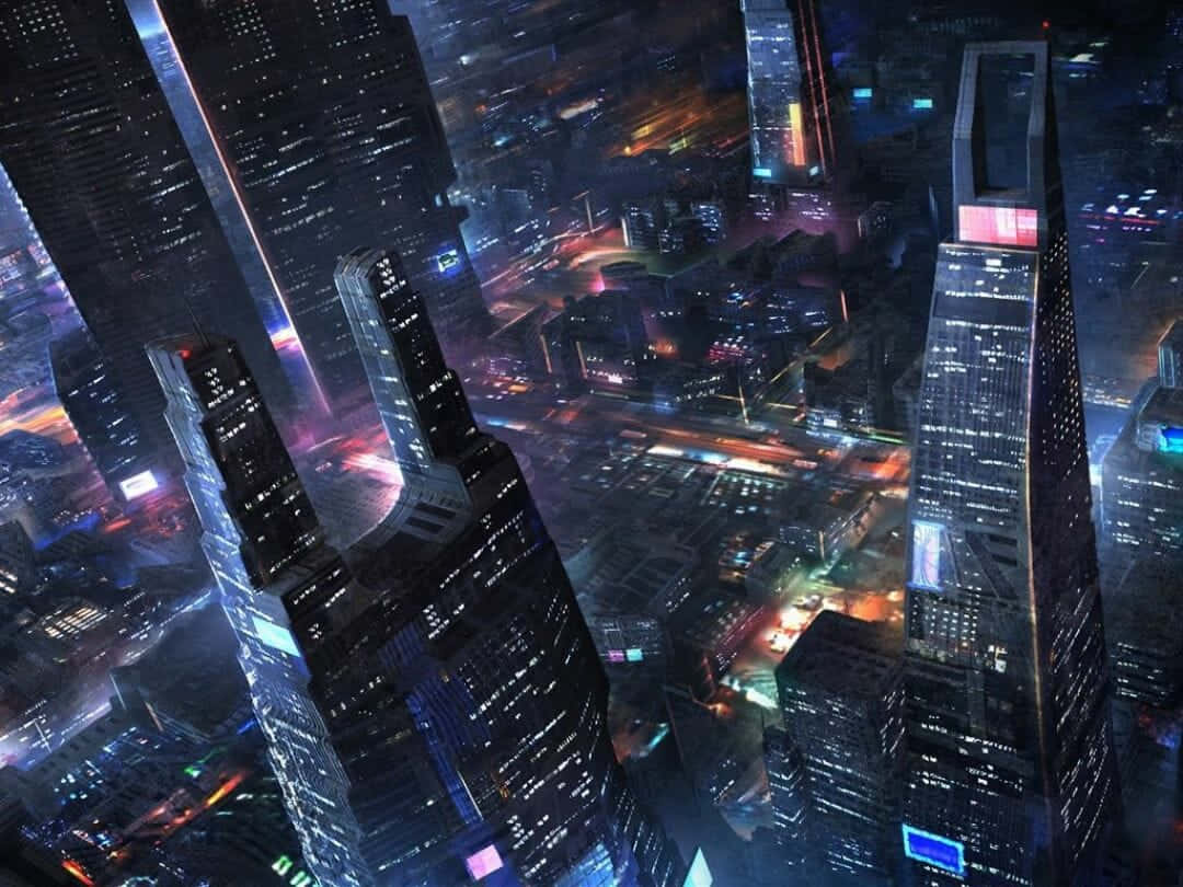 Exploring Futuristic City At Night Background