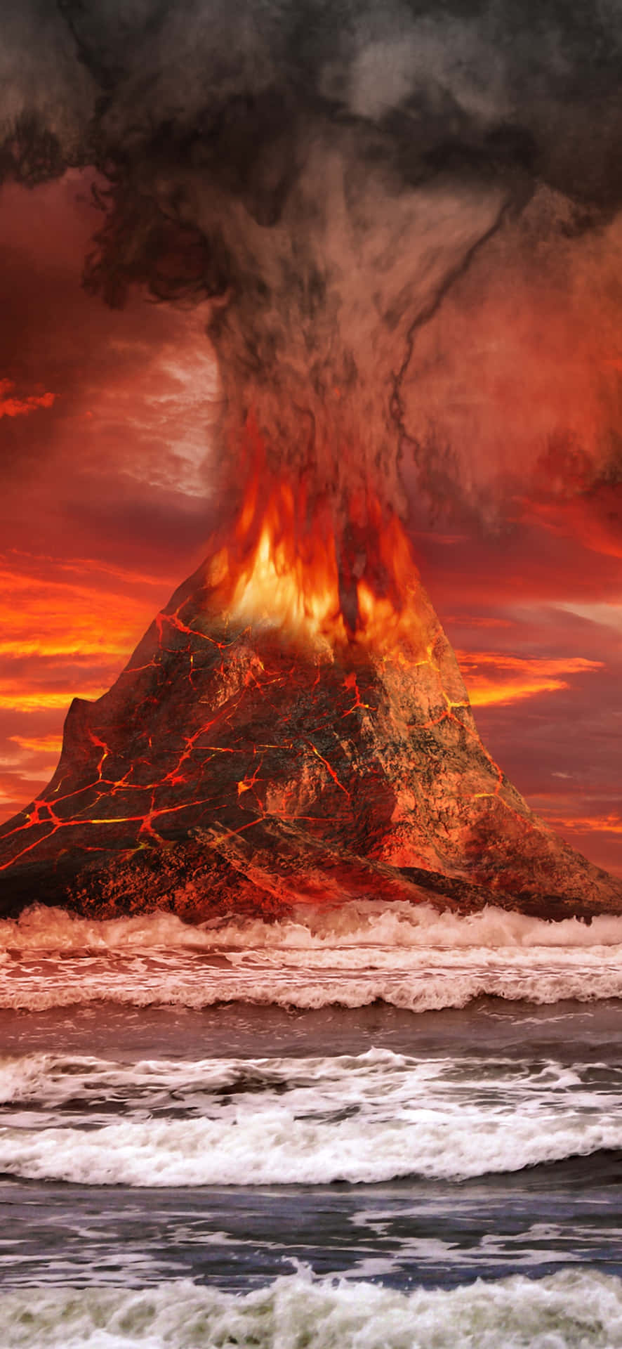 Explosive Erupting Volcano Digital Artwork Background