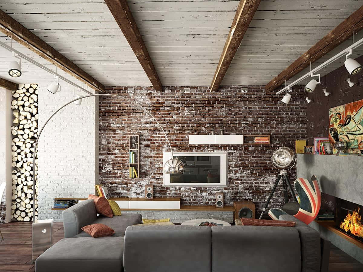 Exposed Bricks In A Living Room Background