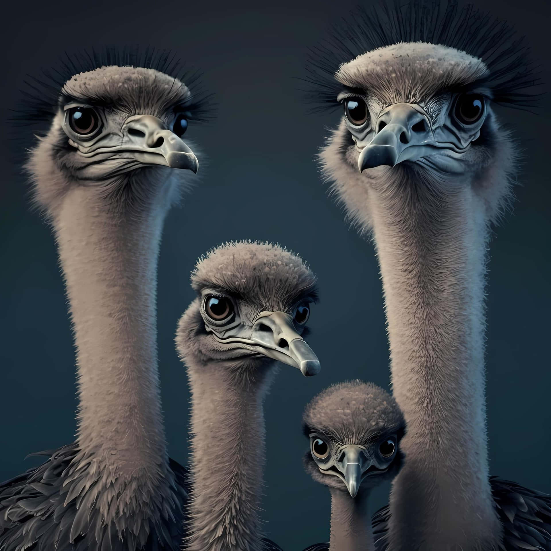 Expressive Ostrich Family Portrait