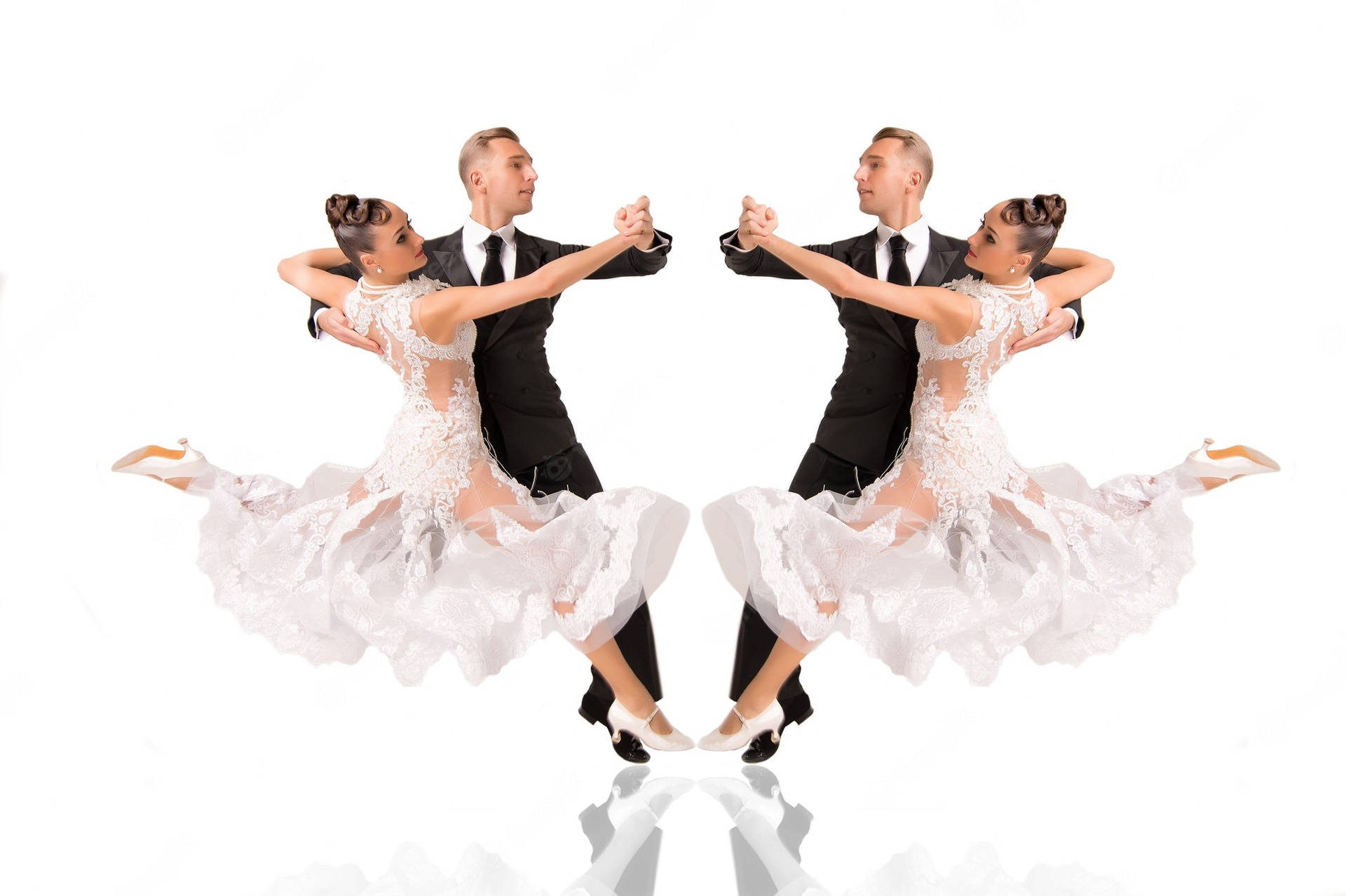 Exquisite Elegance: A Couple's Fox Dance Pose Background