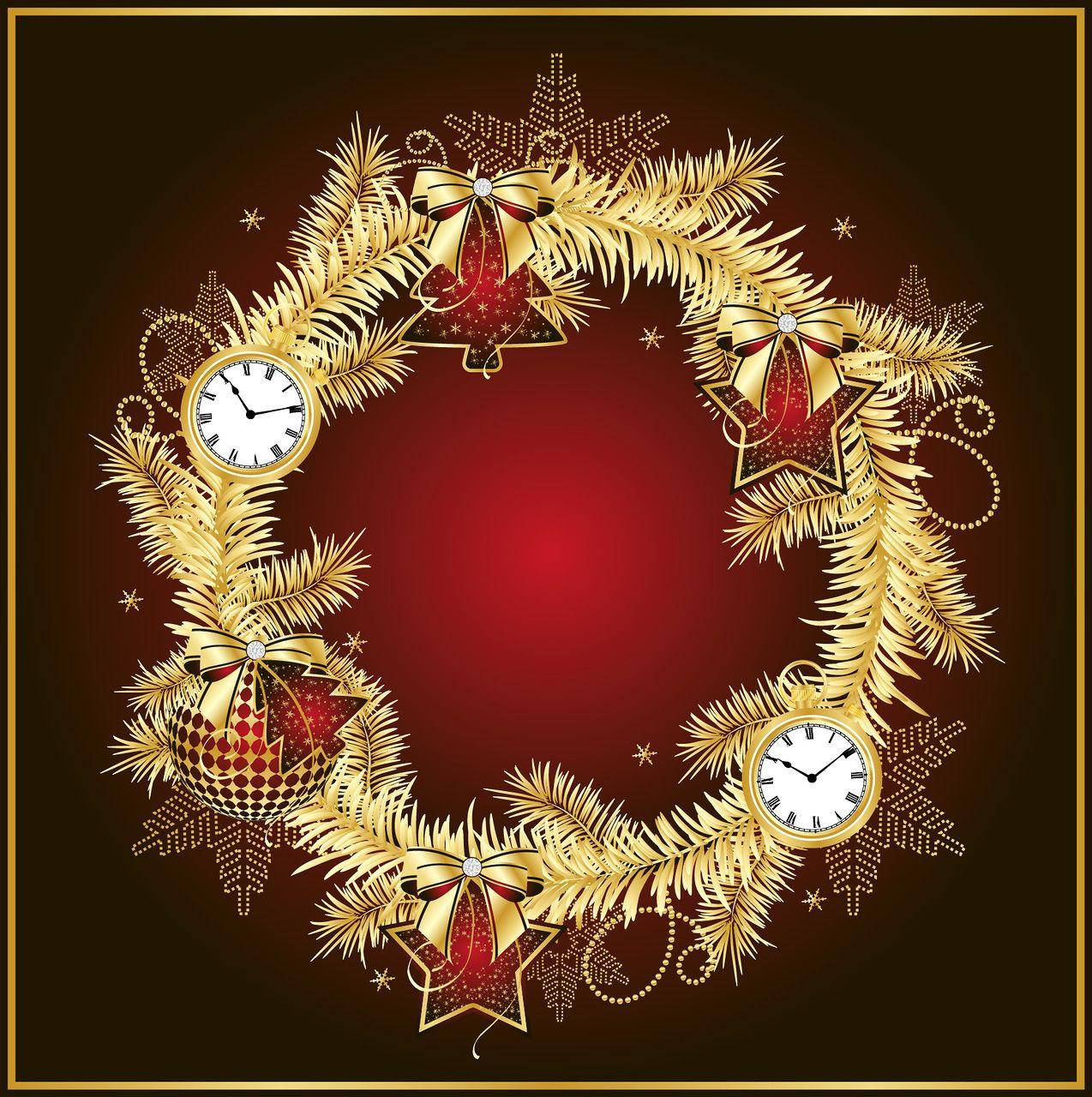 Exquisite Golden Christmas Wreath Background