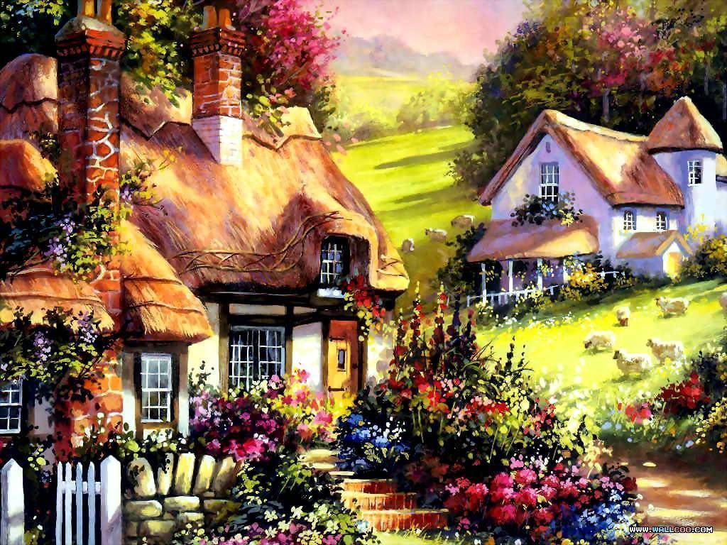 Exquisite Houses Paint Art Background