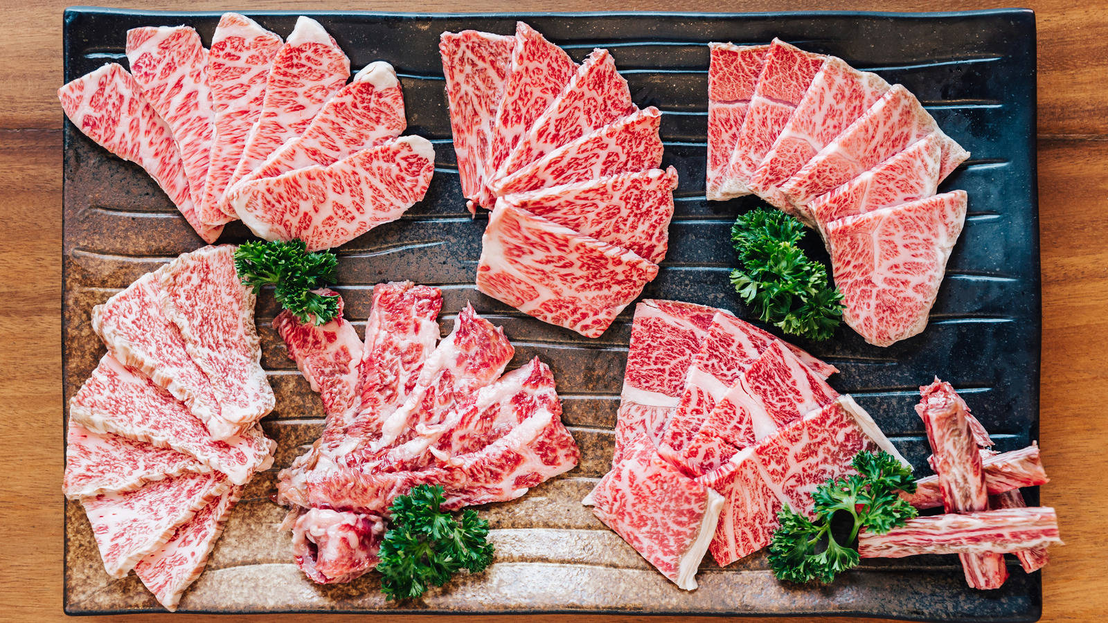 Exquisite Kobe Beef Cuts Finely Sliced