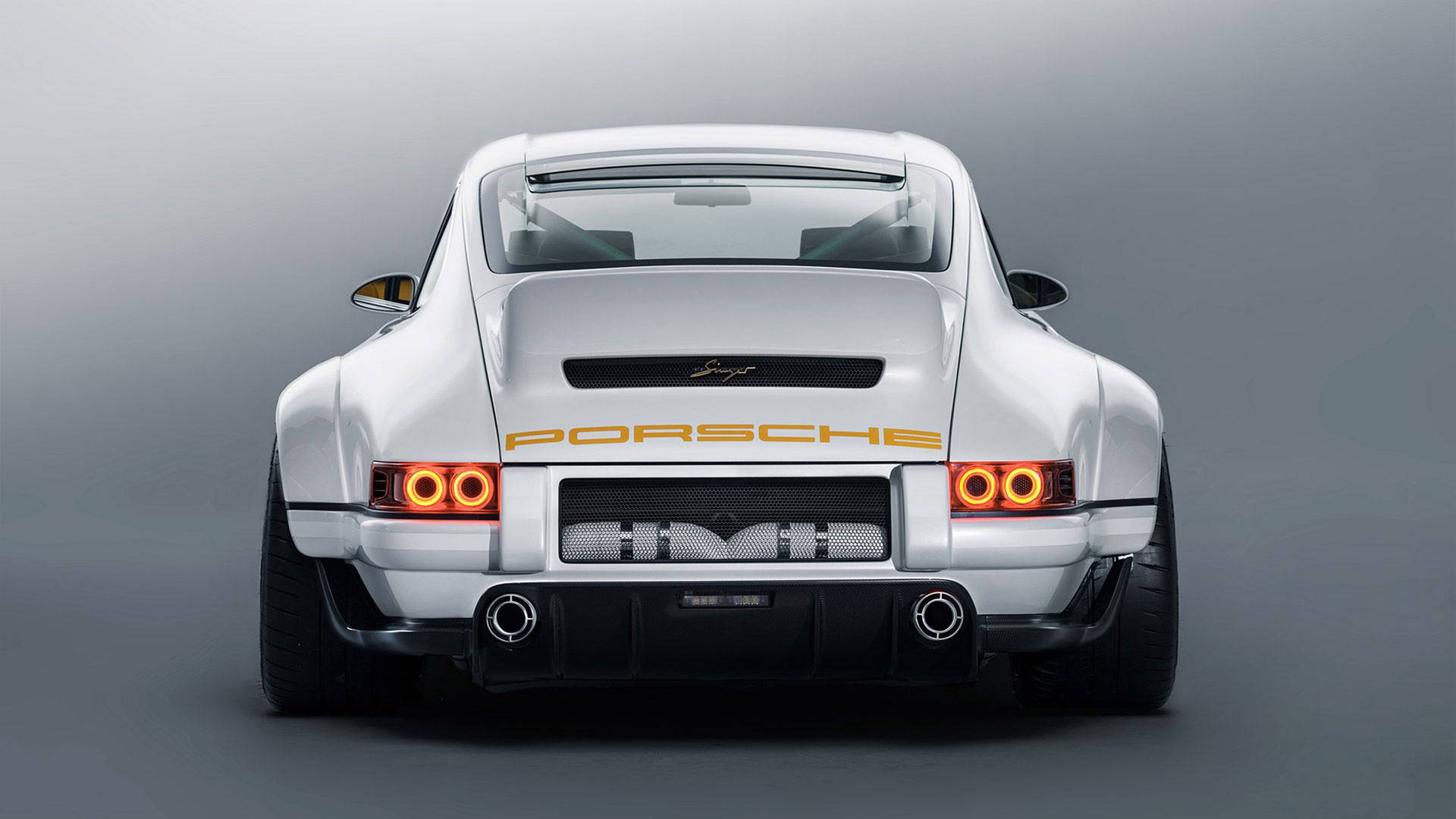 Exquisite Rear View Of A White Singer Porsche