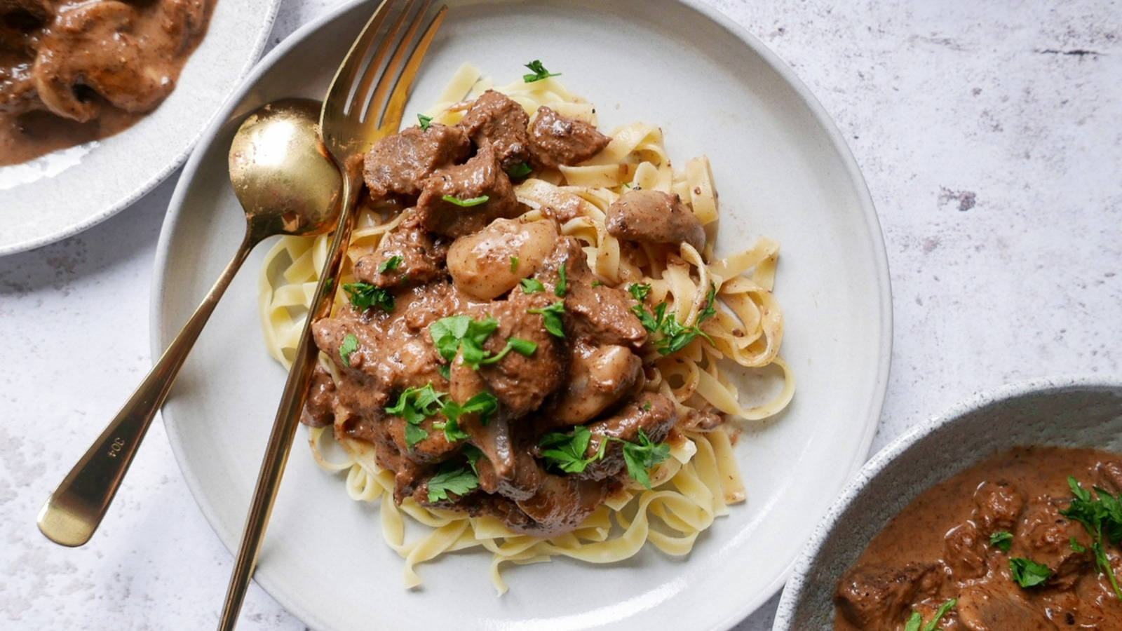 Exquisite Russian Cuisine - Pappardelle Beef Stroganoff Background