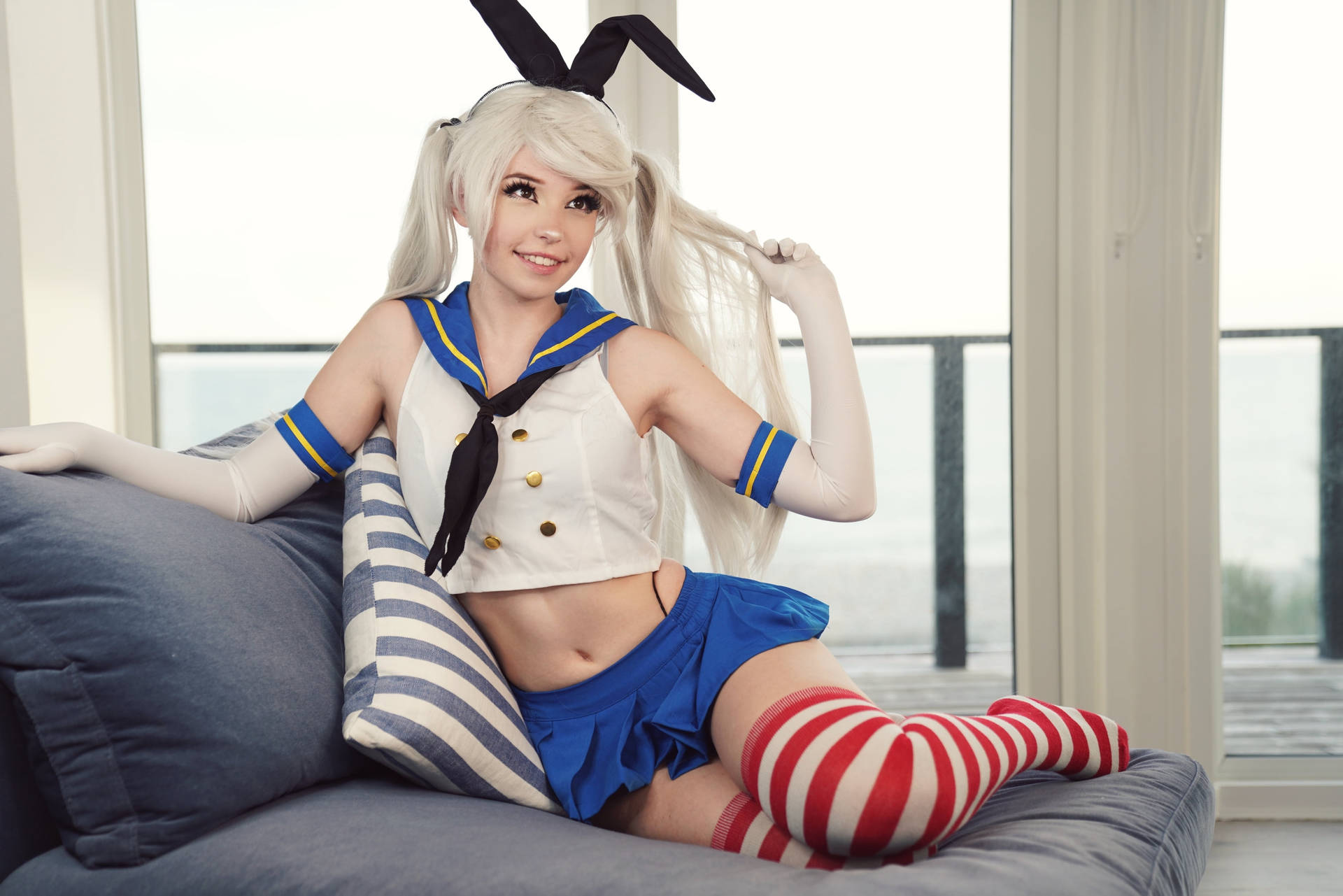 Exquisite Shimakaze Cosplay By Elegant Woman Background