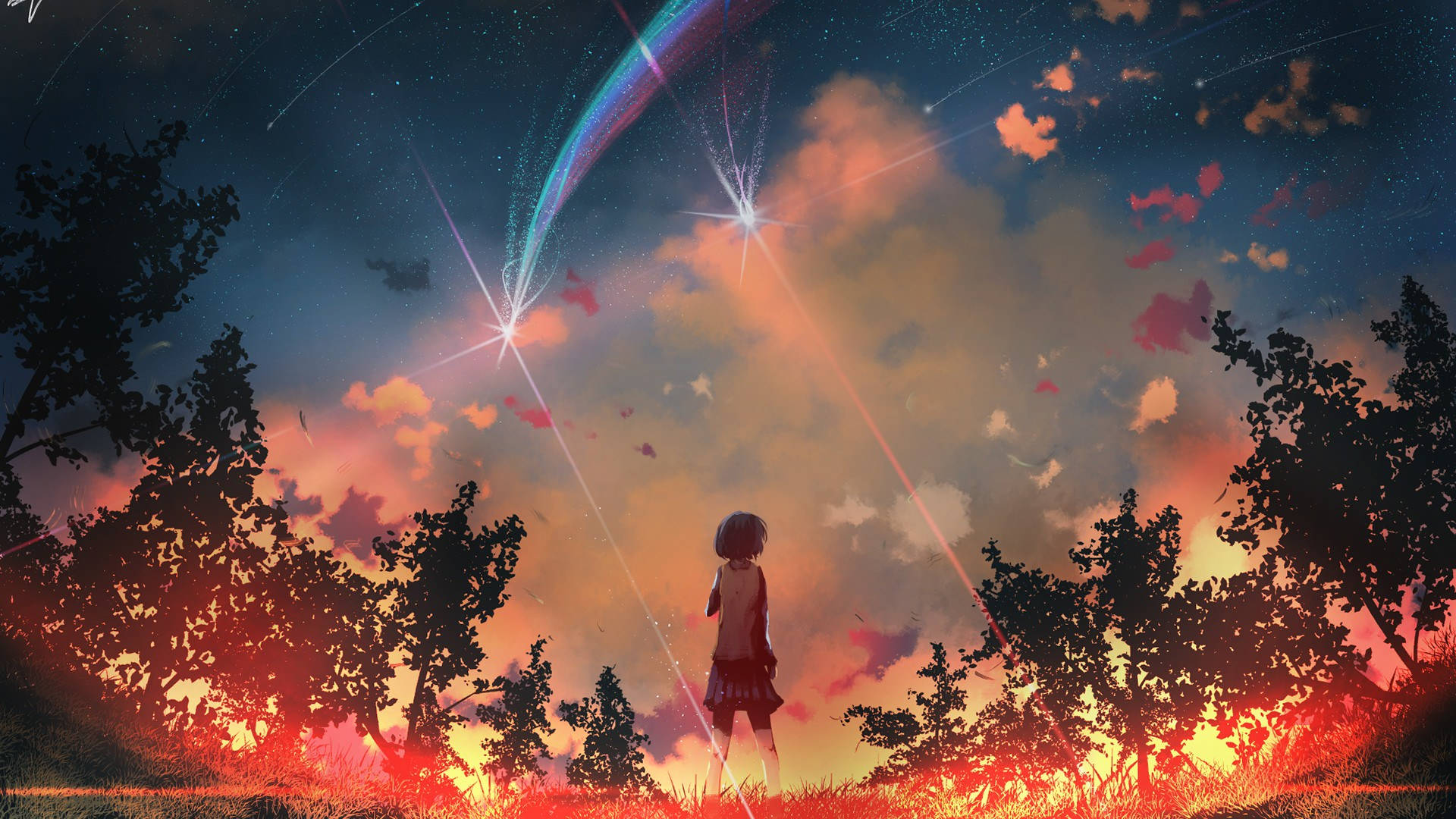 Extraordinary Sunset Anime Scenery Background