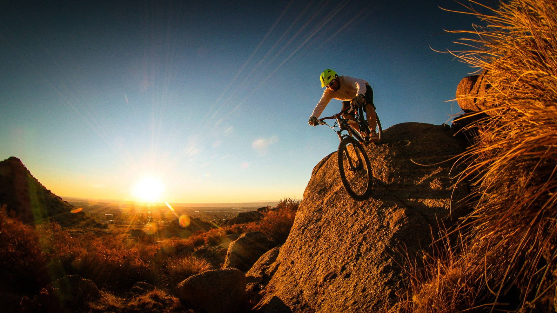 Extreme Sports Mountain Biking Sunset Background