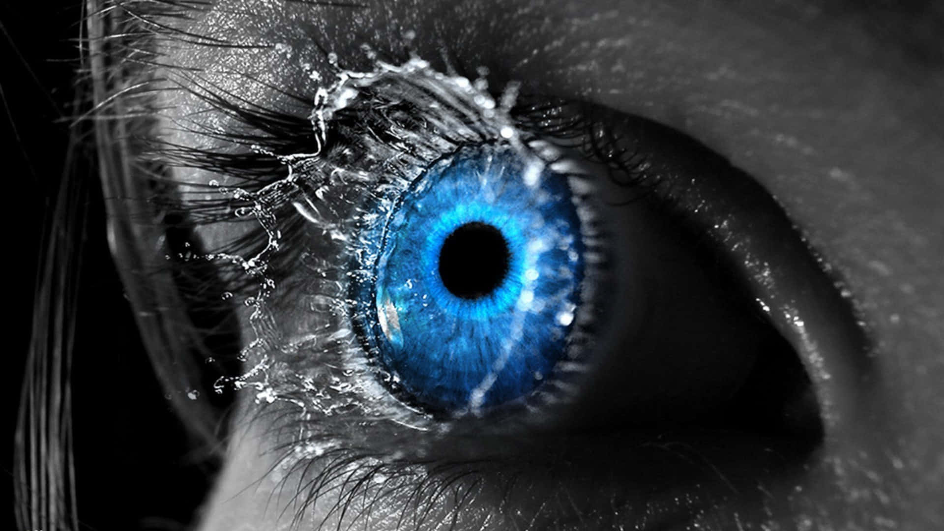 Eye Closeup With Bursting Tears Background