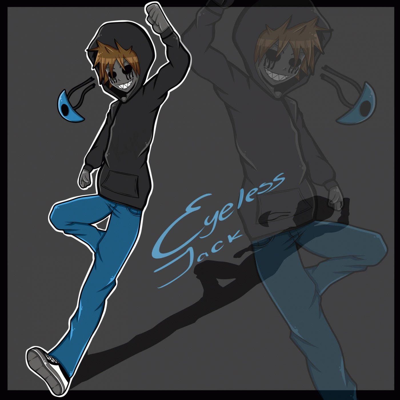Eyeless Jack In Signature Blue Pants Lurking In The Darkness Background
