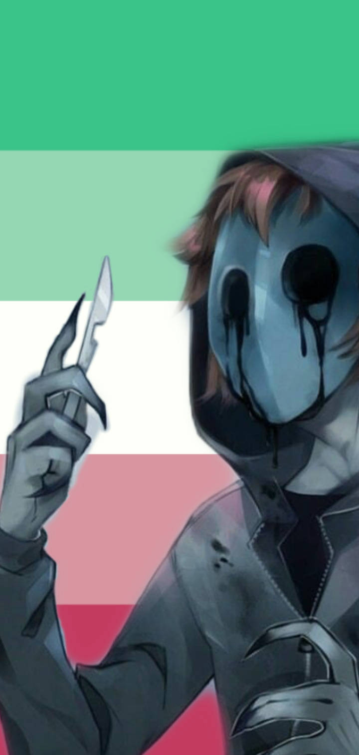 Eyeless Jack Posed With Abrosexual Pride Flag Background