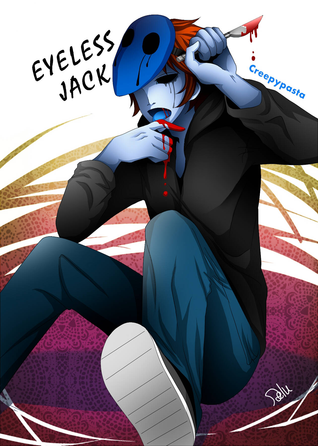Eyeless Jack With Bloody Knife Background