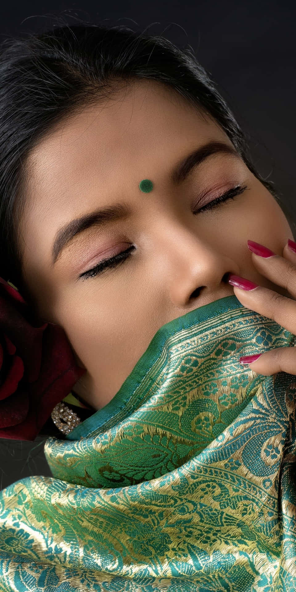 Eyes Close Indian Woman Close Up Shot Background