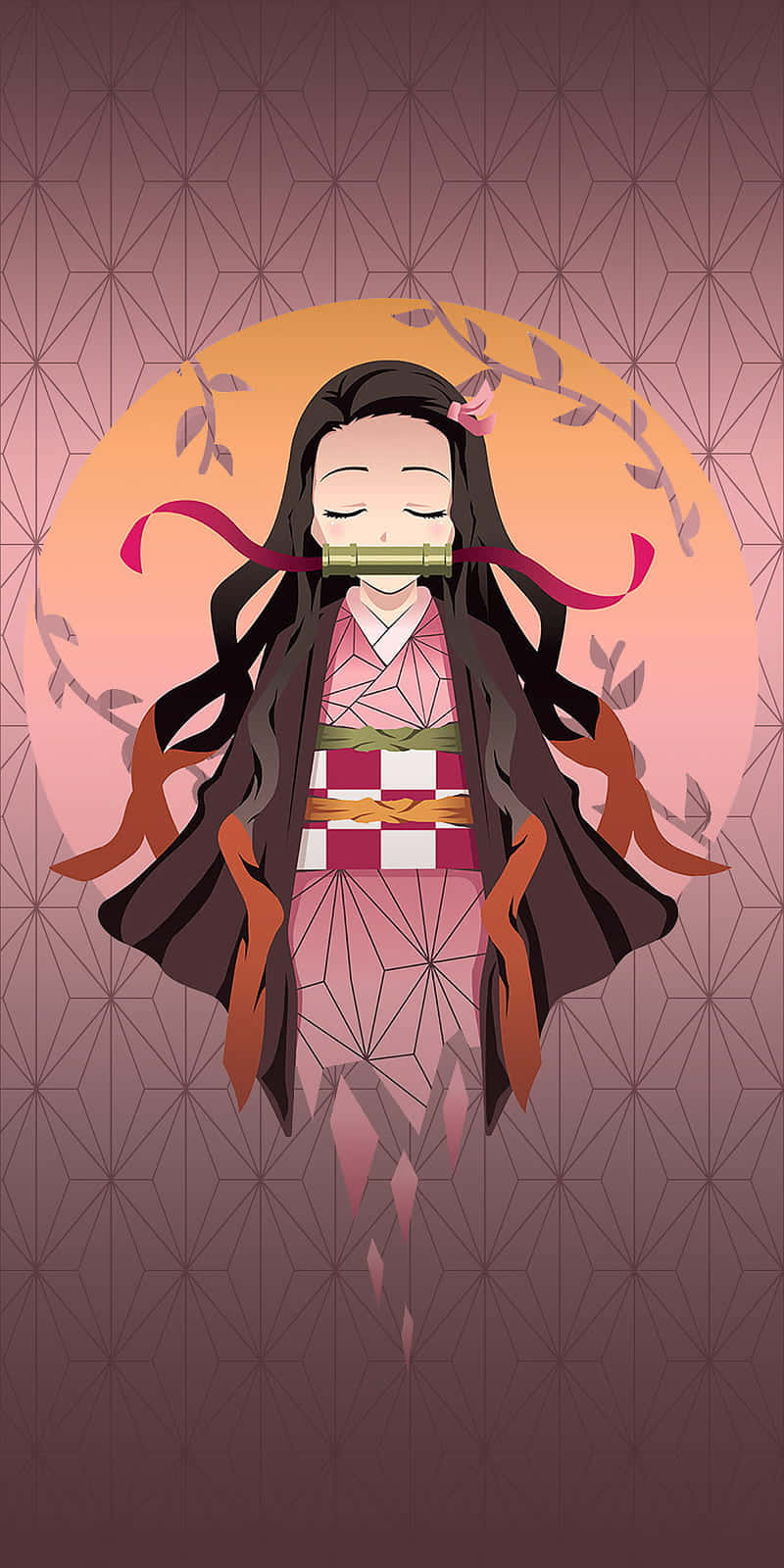Eyes Closed Cute Nezuko Kamado Digital Illustration
