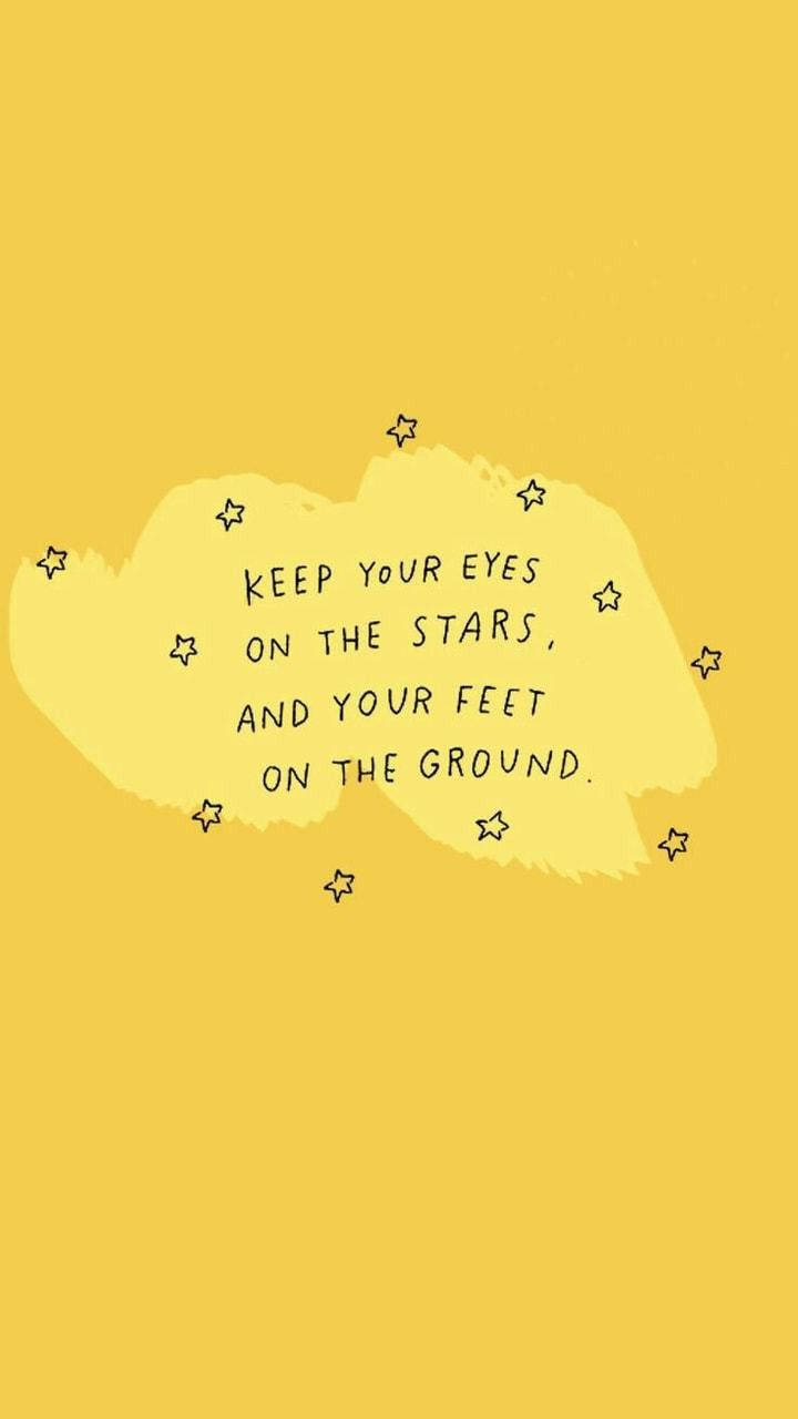 Eyes On Stars Cute Pastel Yellow Aesthetic Quote Background