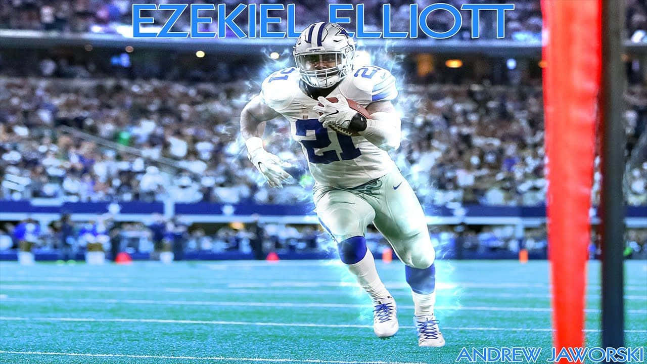 Ezekiel Elliott Making Moves On The Field Background