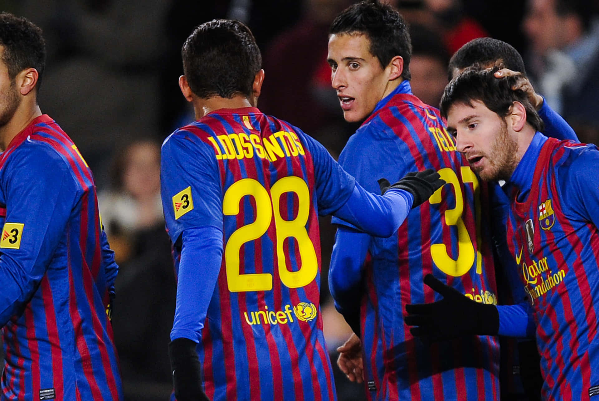 F C Barcelona Players Celebrating Background
