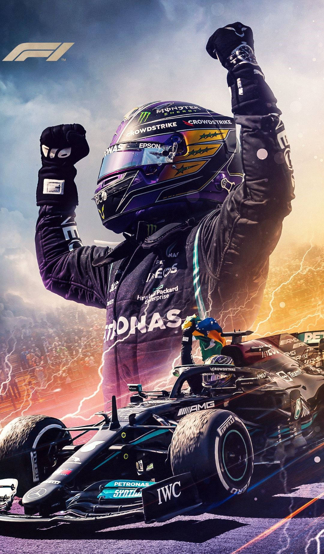 F1 Champion Lewis Hamilton Driving The Mercedes Background