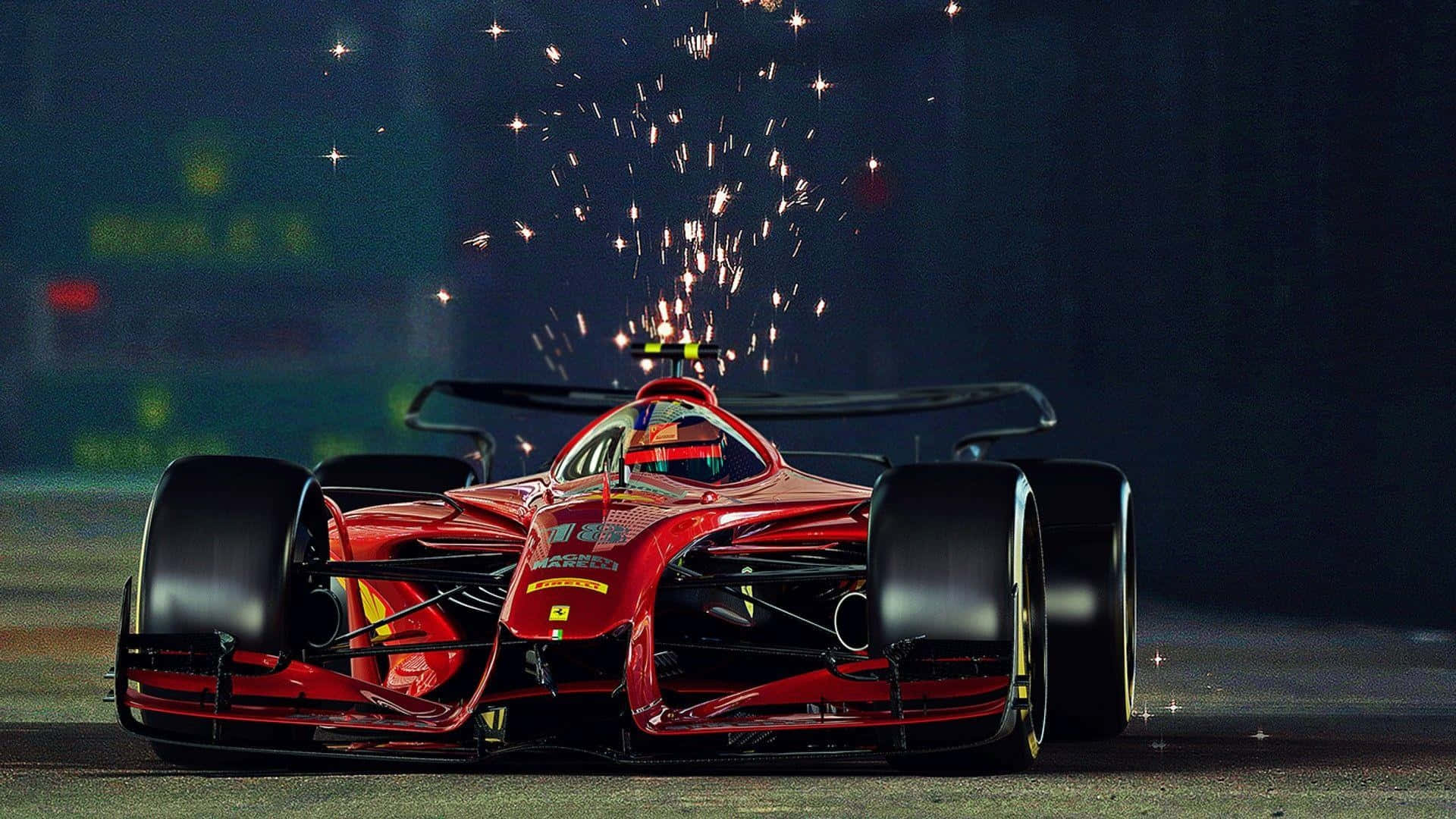 F1 Game Red Race Car Sparks Background
