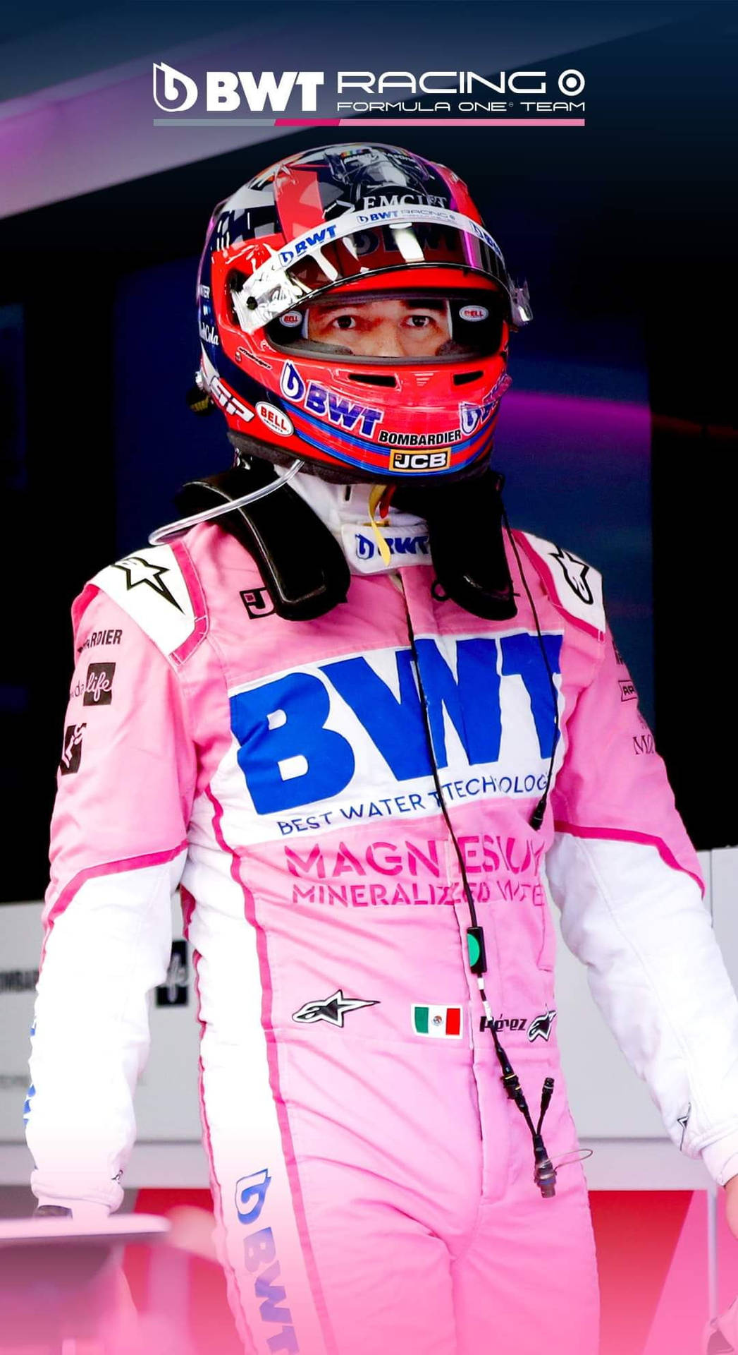 F1 Race Driver Sergio Perez In Pink Race Suit Background