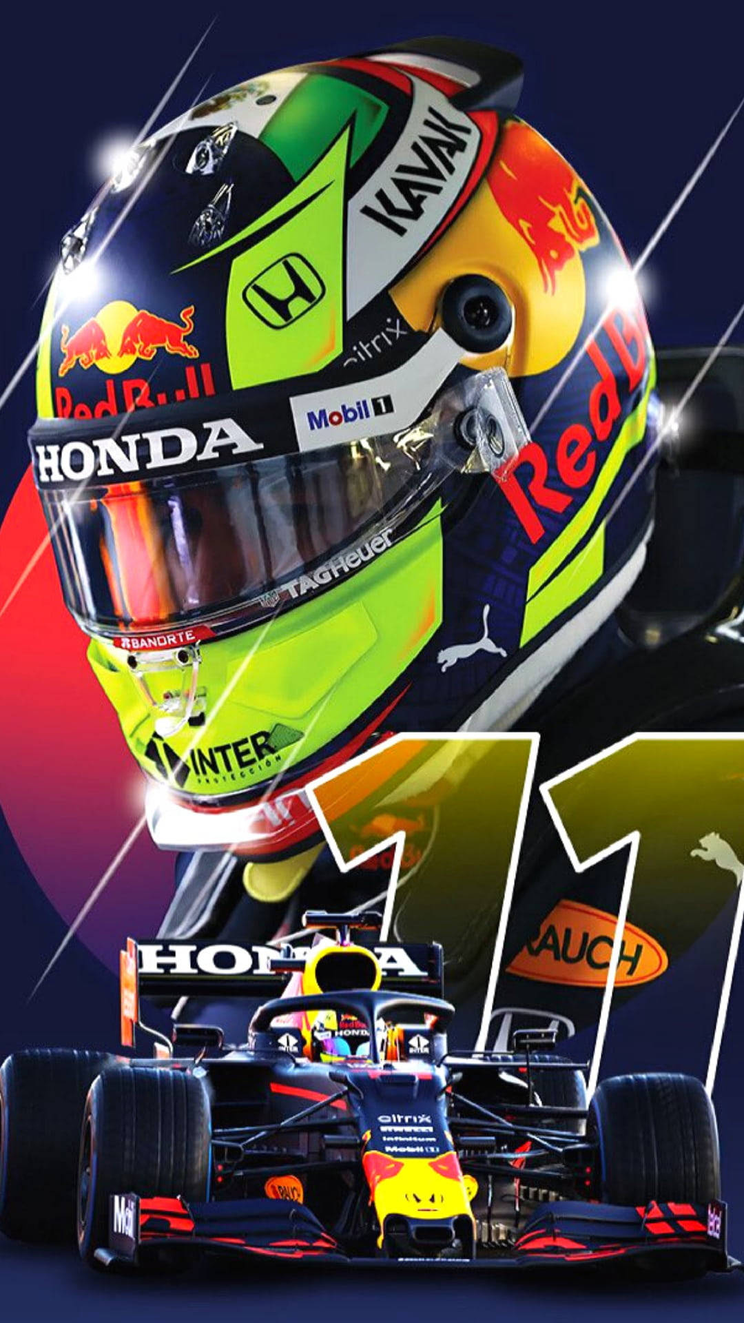 F1 Sergio Perez Helmet And Car Iphone Background