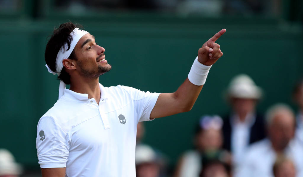 Fabio Fognini Assertively Pointing During A Match