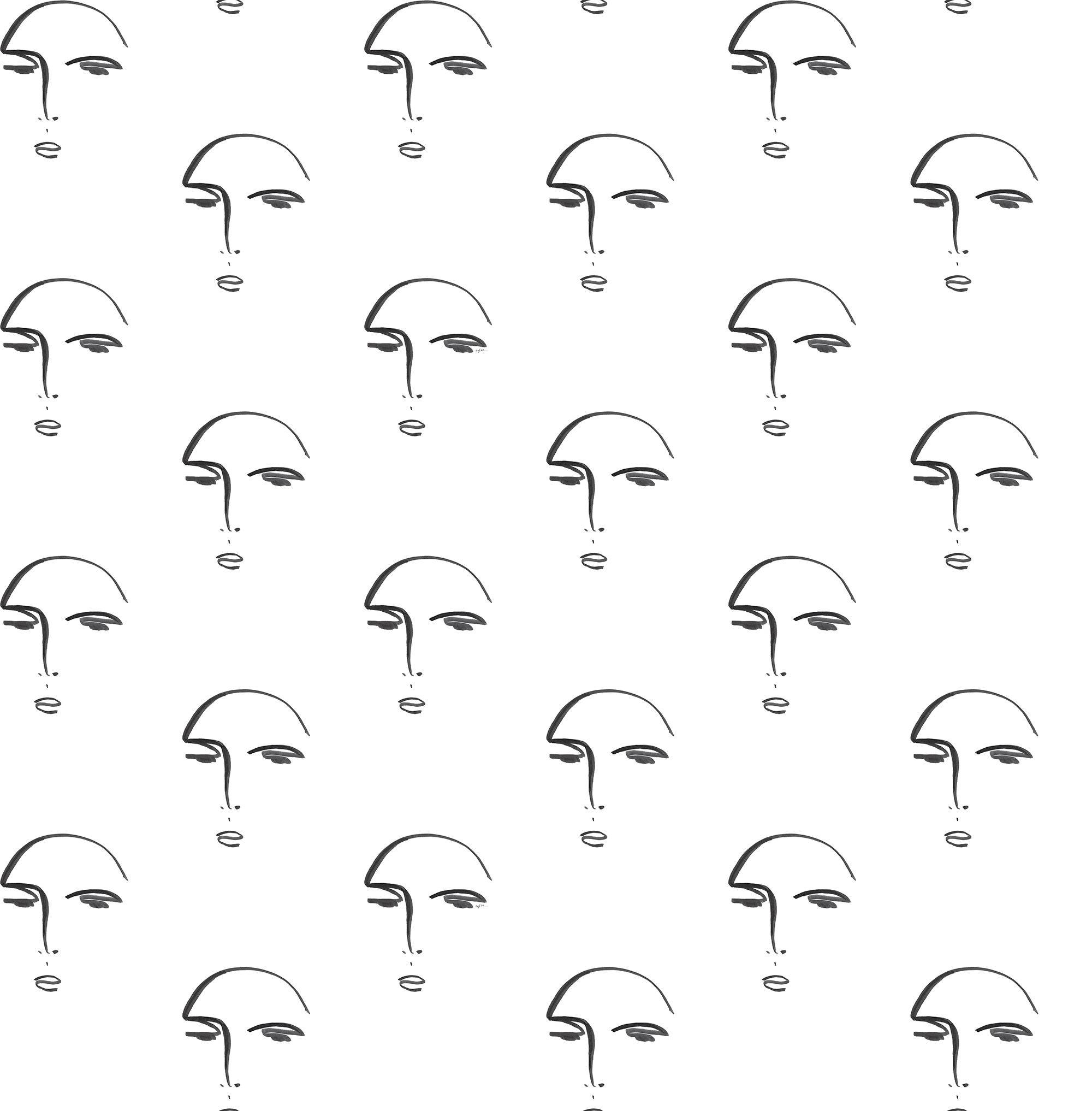 Face Line Art Pattern All White Background