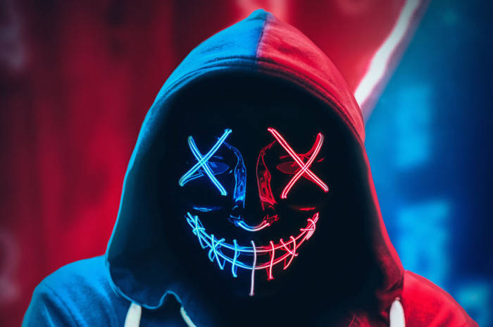 Face Of Neon Masked Man Hacker 3d Background