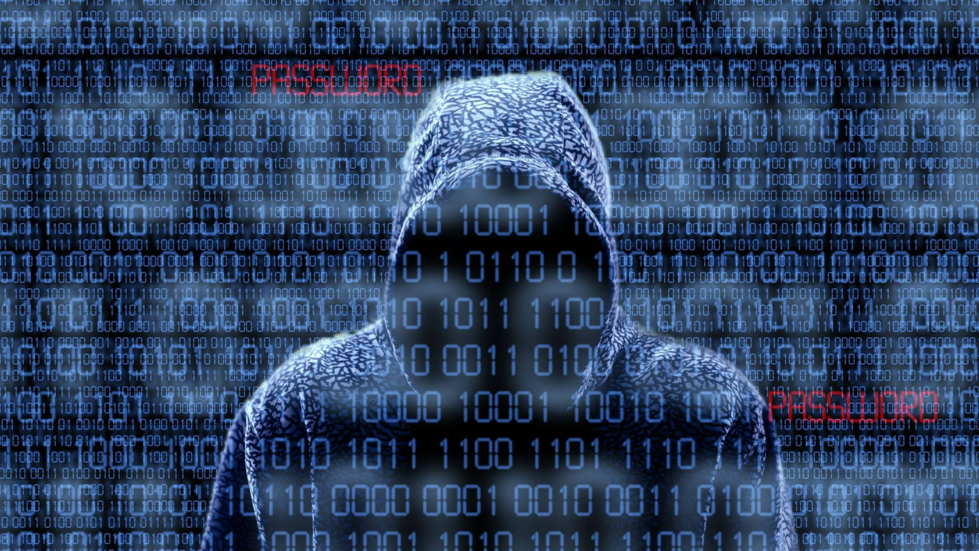 Faceless Man With Binary Code Hacker 4k Background