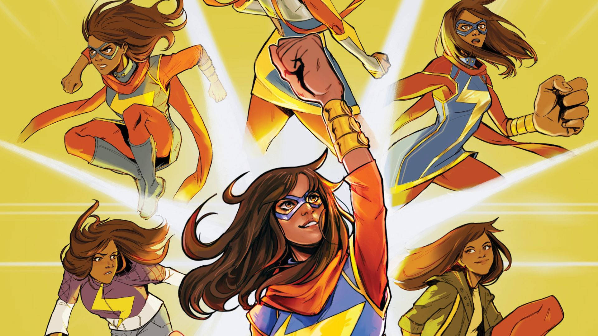 Faces Of Ms Marvel Cartoon Background