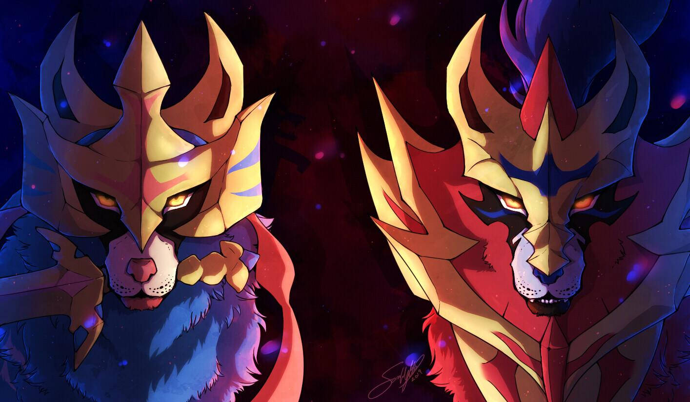 Faces Of Zacian And Zamazenta Background