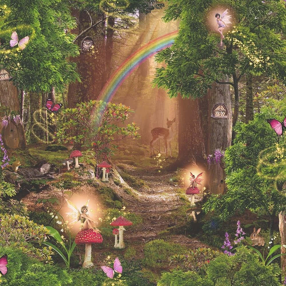 Fairies Rainbow Forest Background