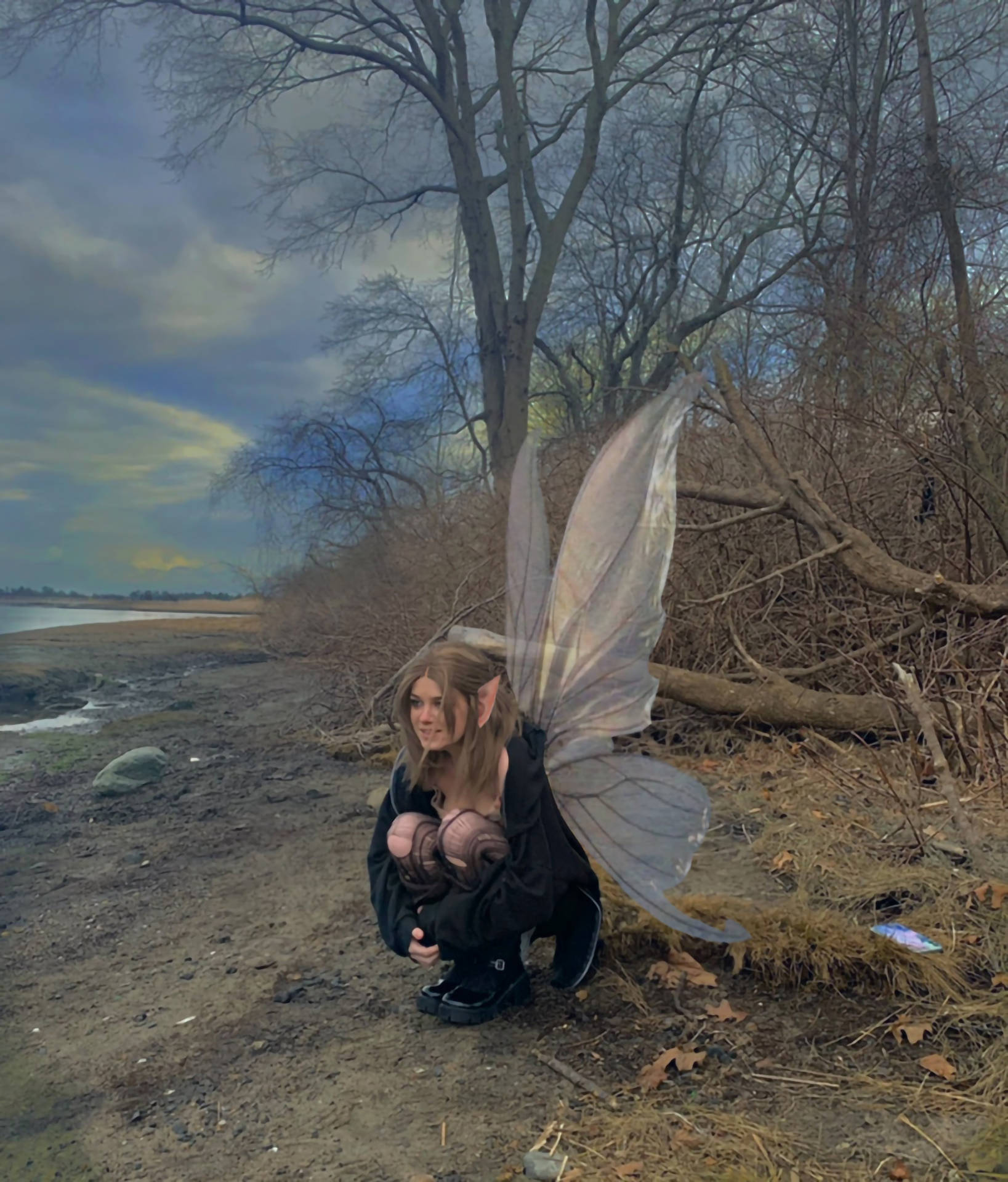 Fairy Grunge Clothes On Lakeshore Background