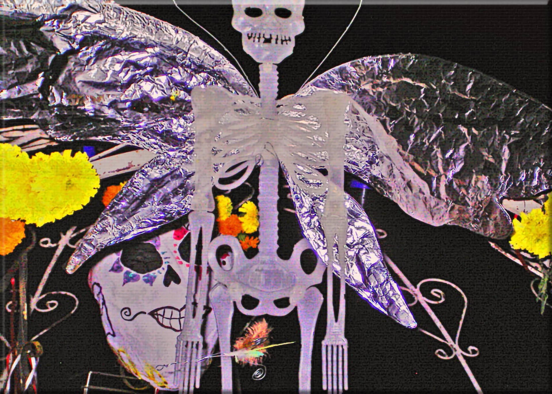 Fairy Grunge Skeleton Foil Wings Background