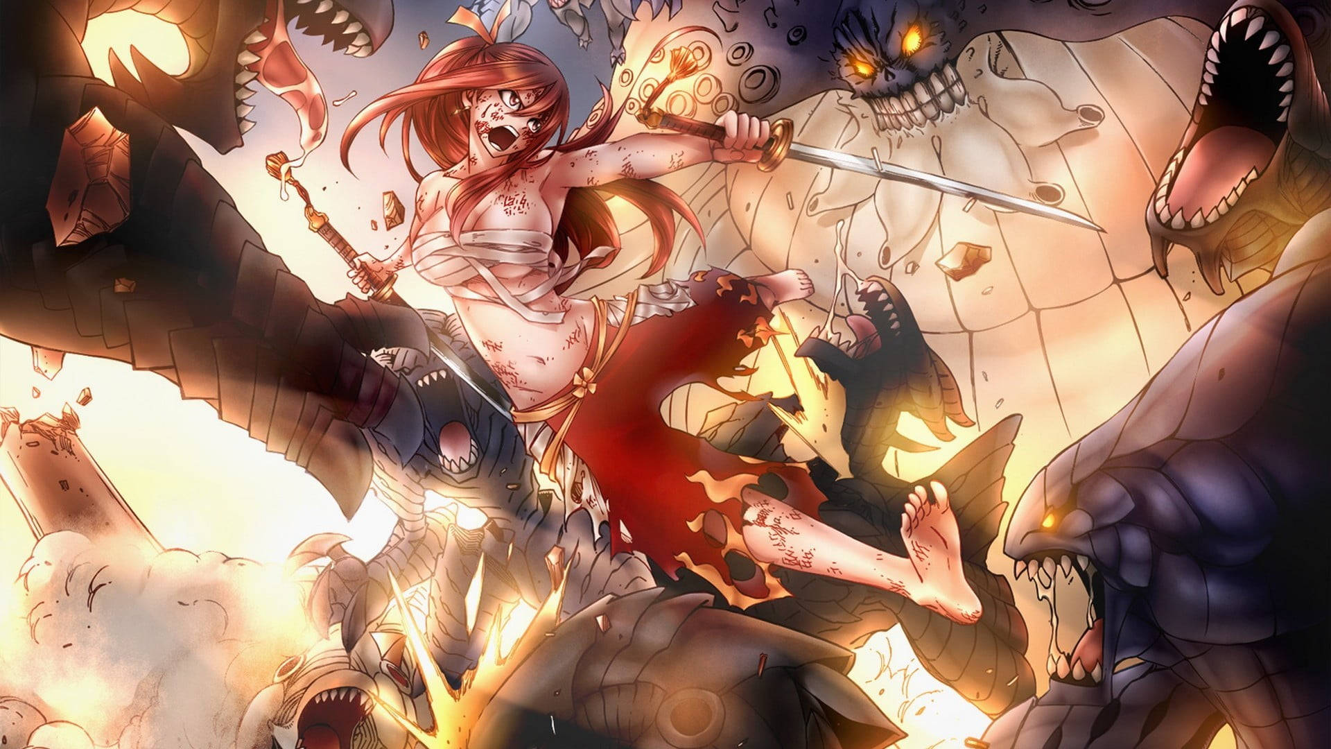Fairy Tail Characters Erza Versus 100 Monsters Background