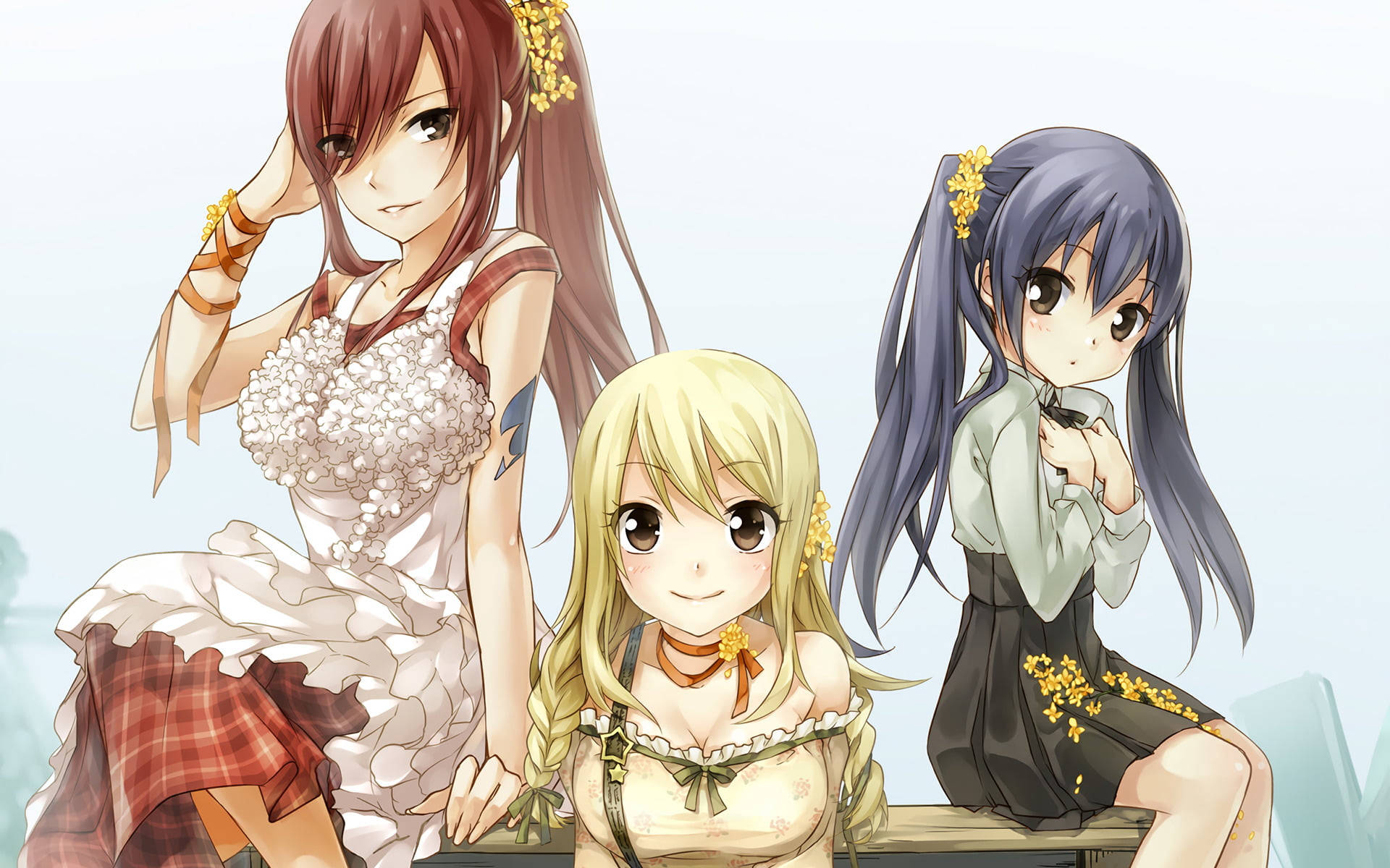 Fairy Tail Characters Lucy, Erza And Wendy Background