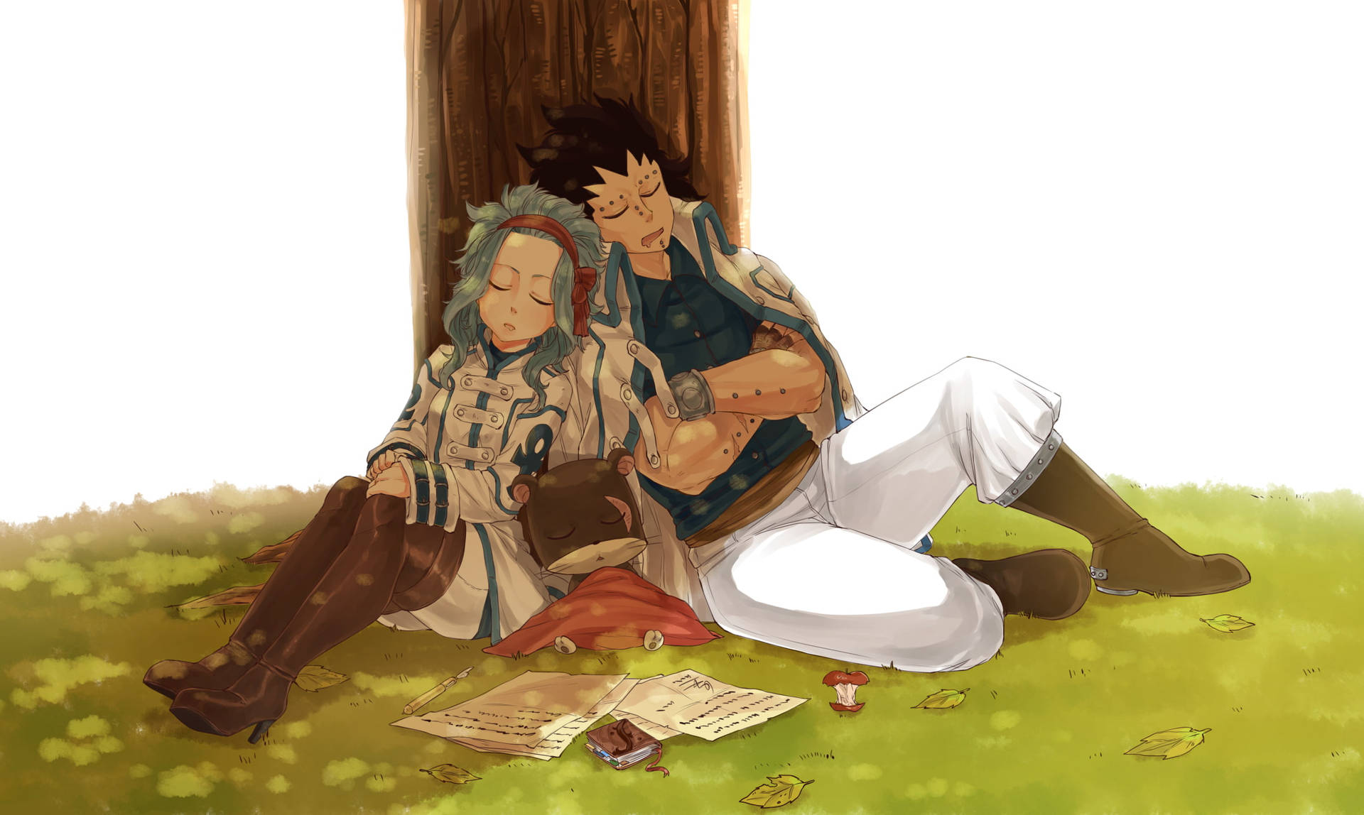 Fairy Tail Characters Napping Levy And Gajeel Background