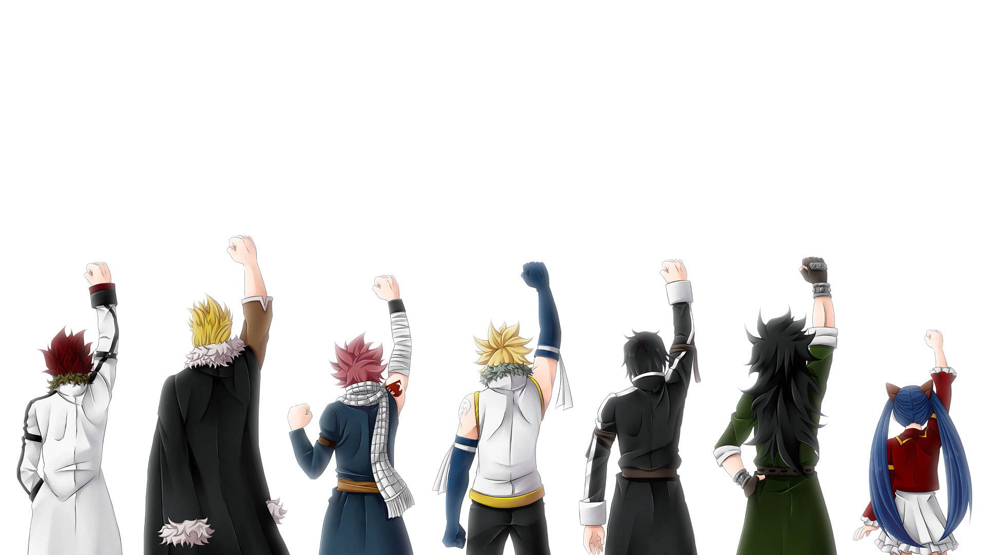 Fairy Tail Characters Raising Their Fists Background