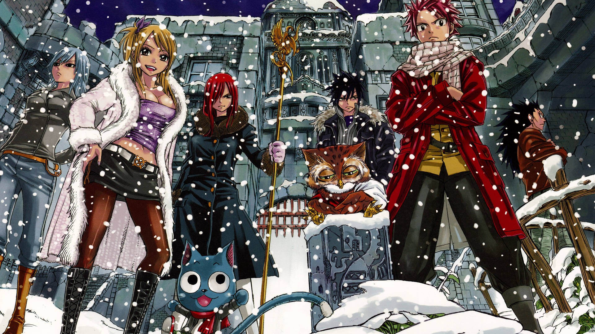 Fairy Tail Characters Winter Scene Background
