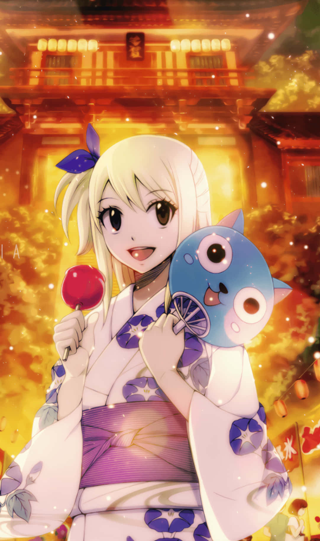 Fairy Tail Iphone Lucy Heartfilia With Happy Cat Background
