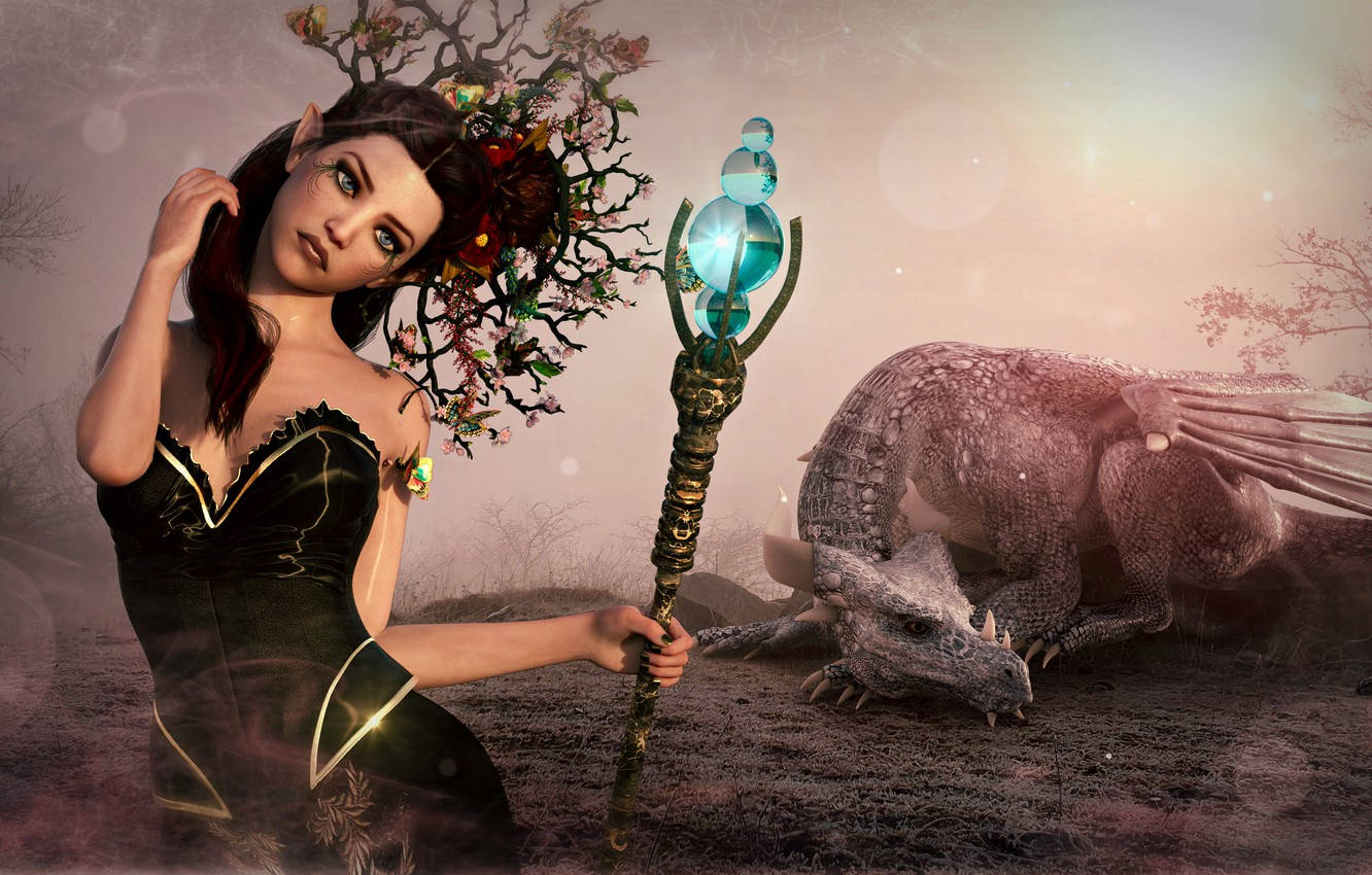 Fairy With Enchanted Weapon Background