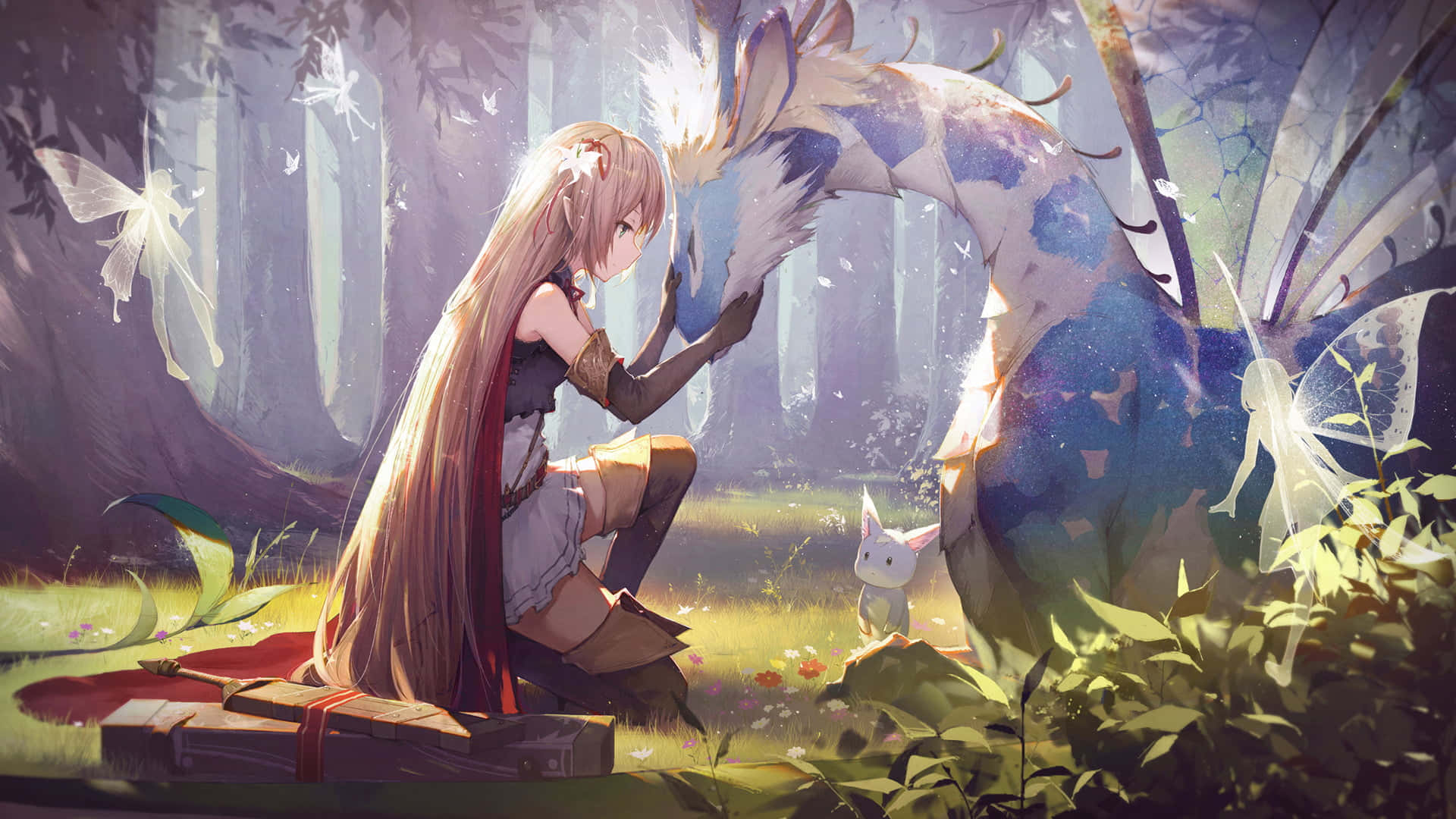 Fairytale Worrier Girl Dragon Anime Background