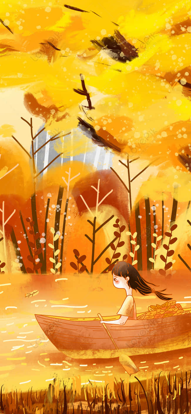 Fall Anime Girl On A Boat Background