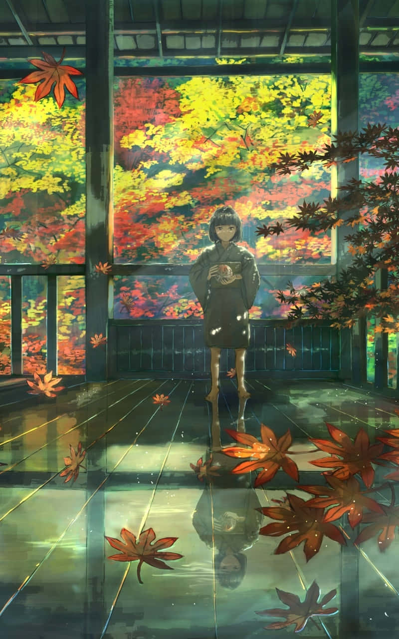 Fall Anime Girl With Floor Reflection Background