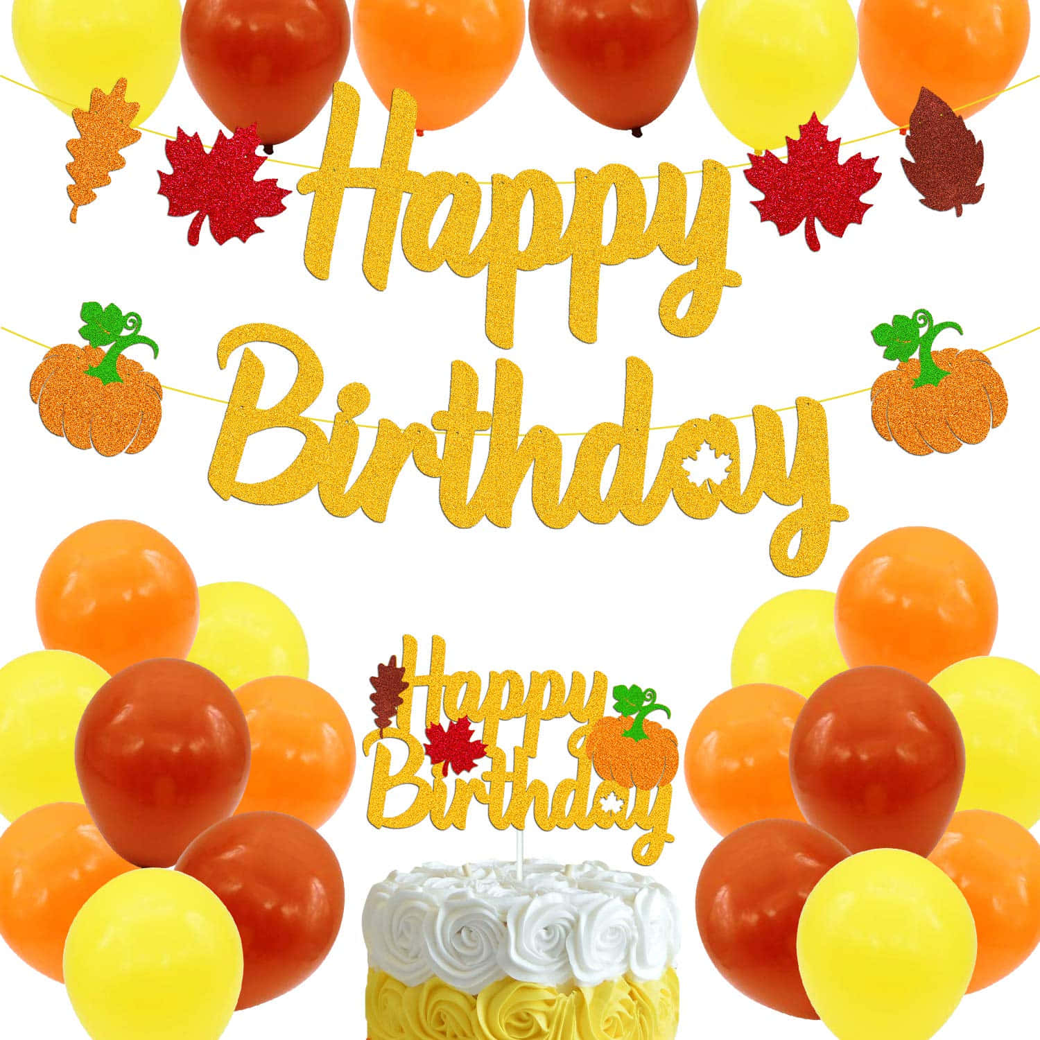 Fall Birthday Banner With Balloons Background