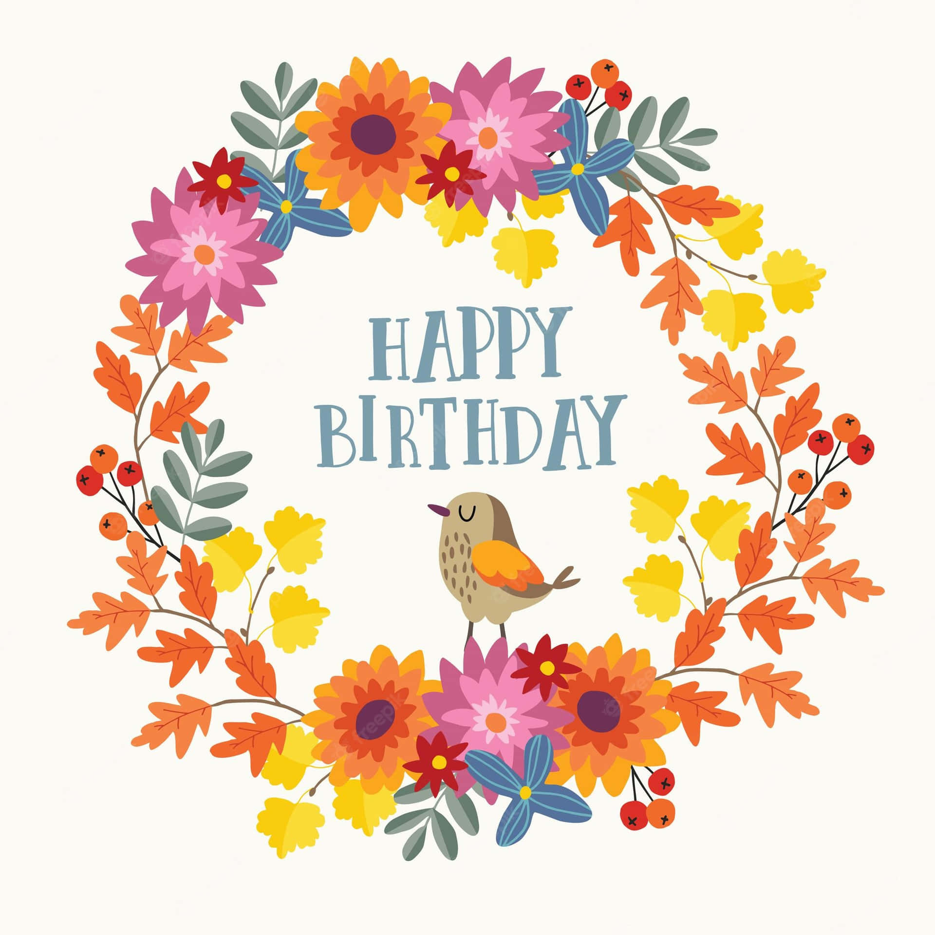 Fall Birthday Wreath With A Bird Background