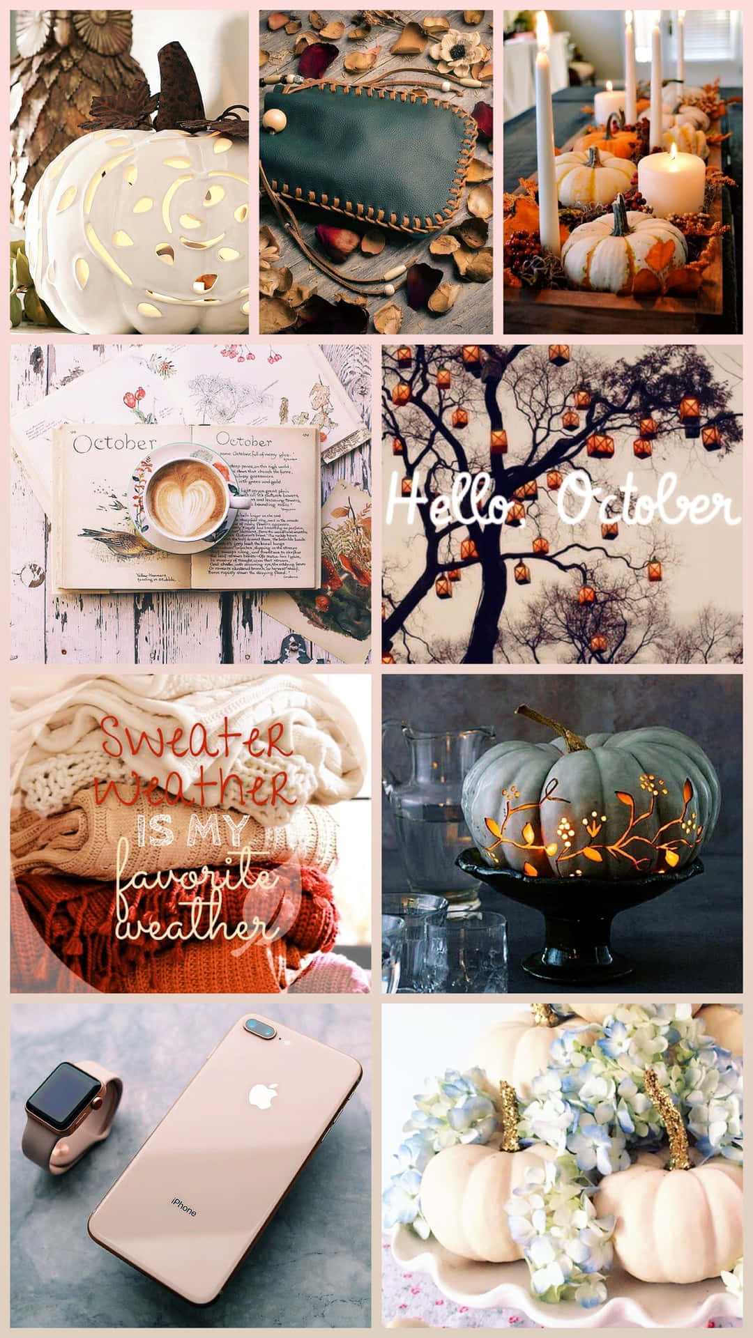 Fall Collage In White Minimalist Theme Background