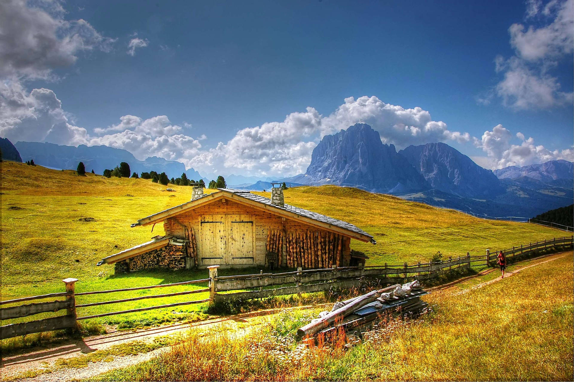 Fall Farm Wooden Barn Open Field Background